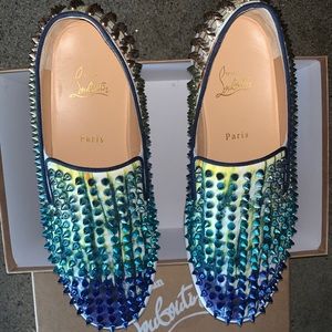 COPY - AUTH Christian Louboutin Roller Boat Flat Canvas Spikes Shoes